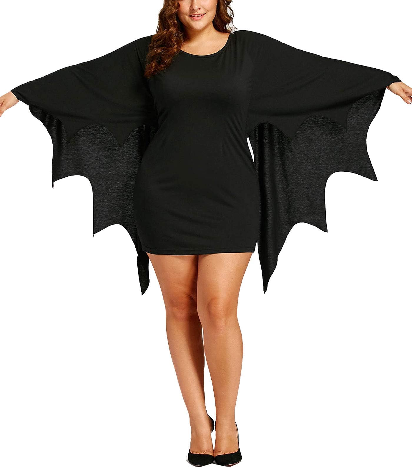 HEARTISIAN Womens Plus Size Bat Wing Sleeves T Shirt Casual Spring Autumn Flowy Tops Scoop Collar Tees Halloween Costumes