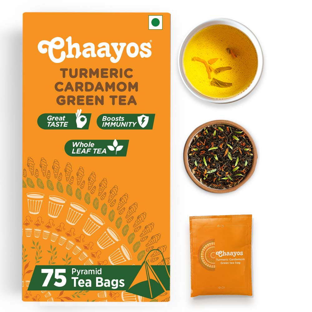 Chaayos Turmeric Cardamom Green Tea - 75 Bags | Turmeric and Cardamom Flavoured Green Tea | Turmeric Green Tea | Green tea bags (B08MPP2DZP) Amazon Price History, Amazon Price Tracker
