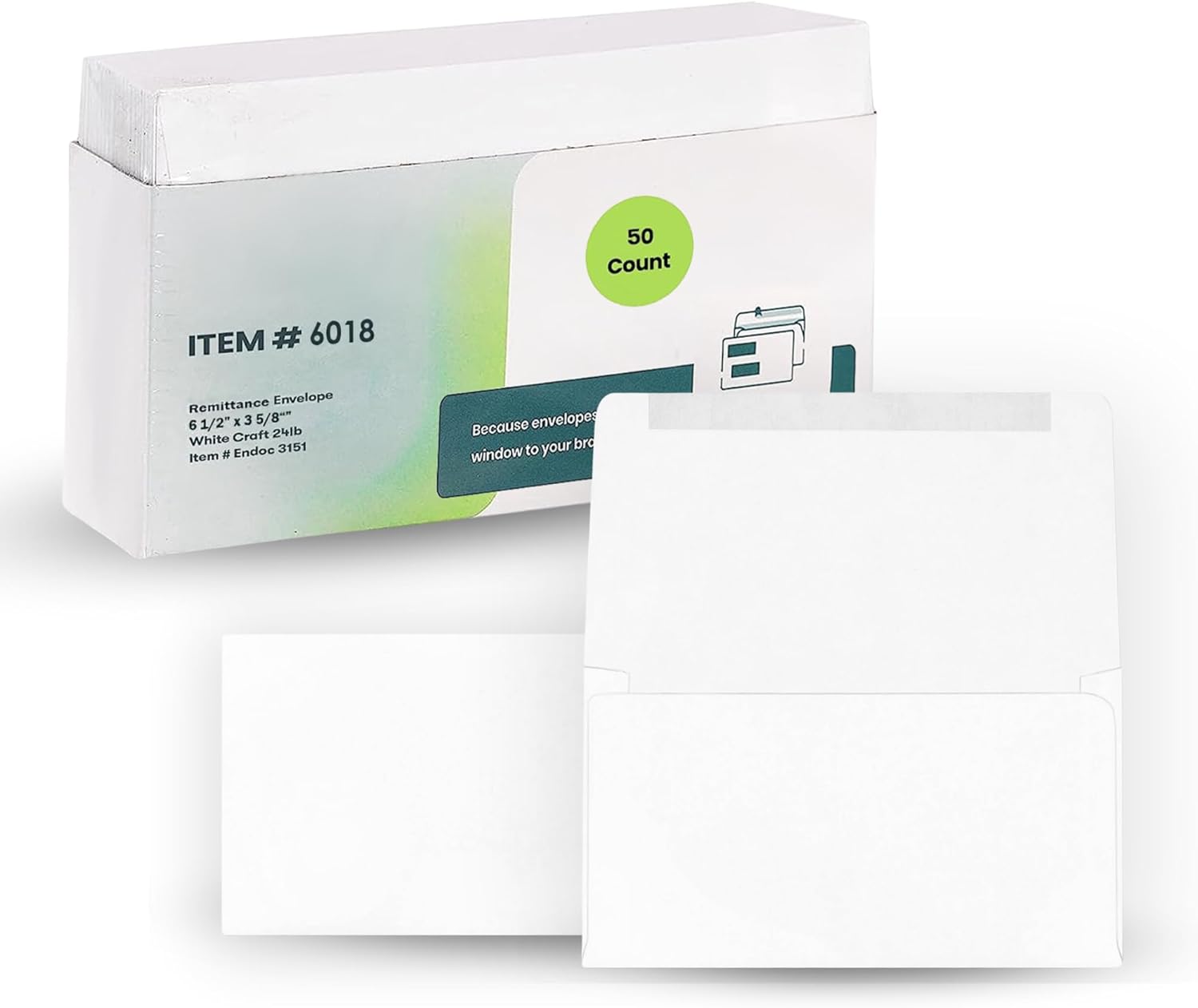 6 3/4 Remittance Envelopes with Gummed Closure 50 Count
