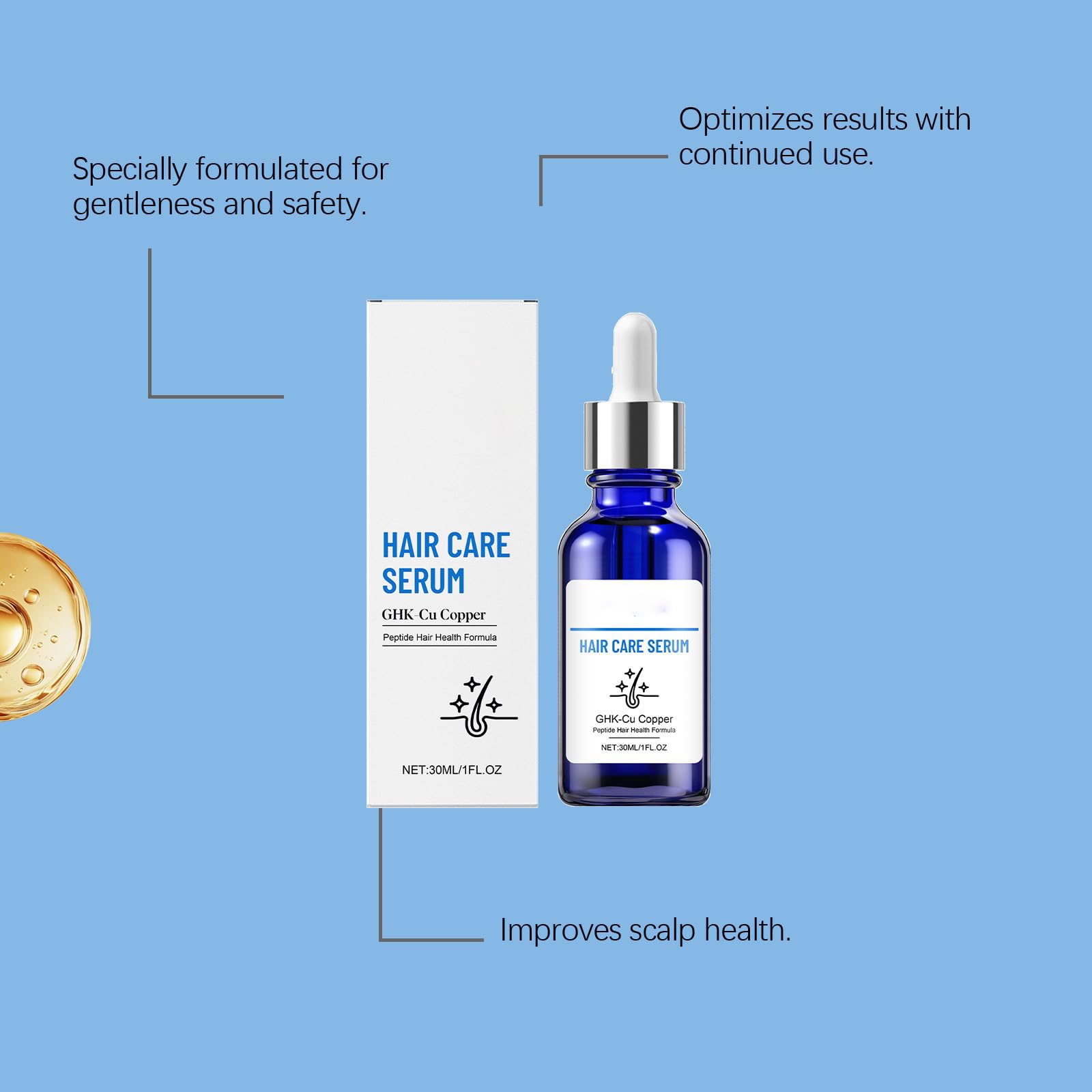 Ghk-Cu serum do włosów z peptydu miedzianego Ghk-Cu, serum do włosów suchych, zniszczonych włosów, wzmacnia i pogrubia włosy, wspomaga nawilżenie w przypadku suchej skóry głowy, nie natłuszcza. (3 szt