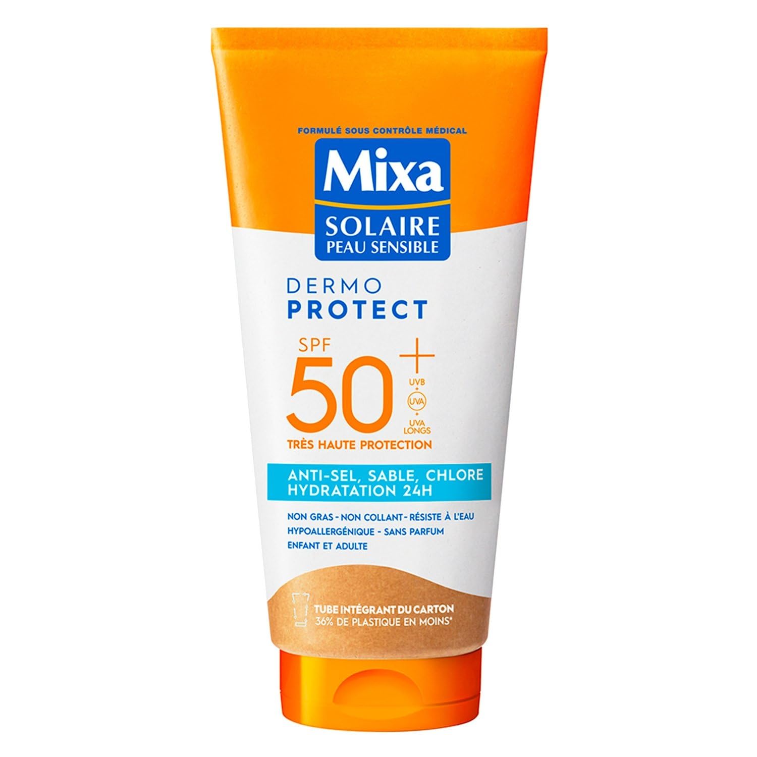 MIXA – Protection Solaire SPF 50+ Hypoallergénique Anti-Irritations, Lotion Corps & Visage 175mL - Le lot de 2