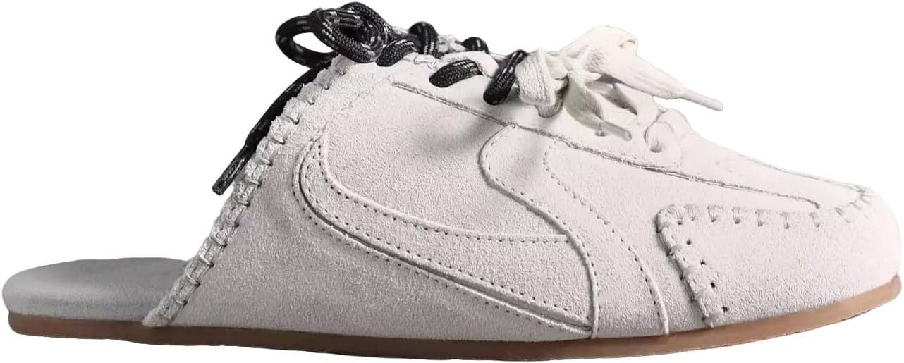 Women’s Suede Sneaker Mules Lace‑Up Backless Fashion Sneakers Casual Comfort Slip-On Flat Shoes