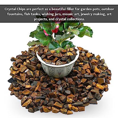 Image of Amazing Gemstone Tiger Eye Crystal Chips Aquarium Gravel Rocks - Carnelian Chips Bulk Fish Tank Gravel, Small Tumbled Stone Chips and Tiny Crystals for Decoration (AAA Grade) (1000+ Carat Chips)