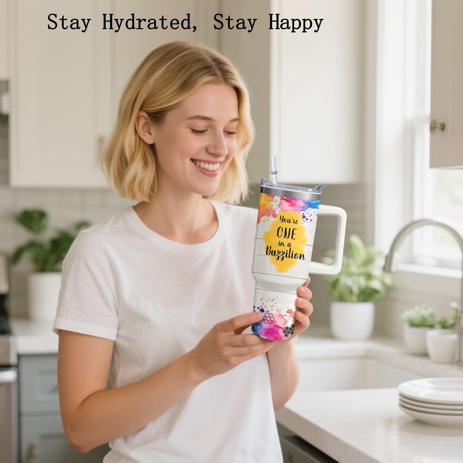 40oz Bee Tumbler with Handle and Straw, Honey Stainless Steel Insulated Cup with Lid and Straw, Travel Coffee Mug Water Bottle, Birthday Mothers Day Gifts for Women Men Animal Lovers - Image 7