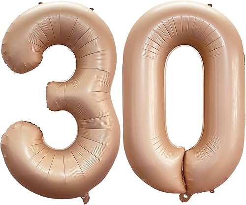 Globo de 40 pulgadas con número caramelo, 30 dígitos gigantes, papel de aluminio de Mylar de helio, retro, albaricoque, beige, para fiesta de 30 disponible en Yaxa Peru