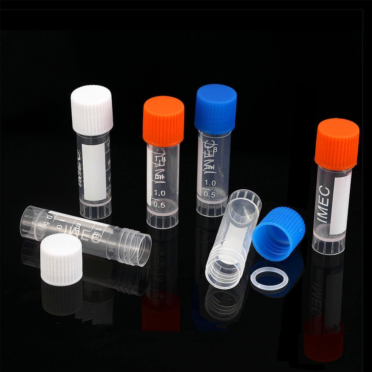 HUAZIZ 100 Piezas 2 Ml Tubos de Ensayo Plástico, Tubo Criogénico, Vial con Tapa de Tornillo Azul para Laboratorio