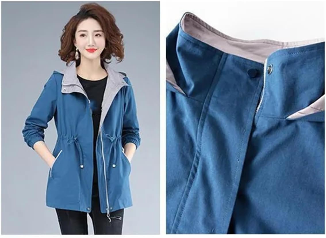 Women's Zipper Pocket Windbreaker Coat Long Sleeve Slim Versatile Casual Double Hooded Trench Coat