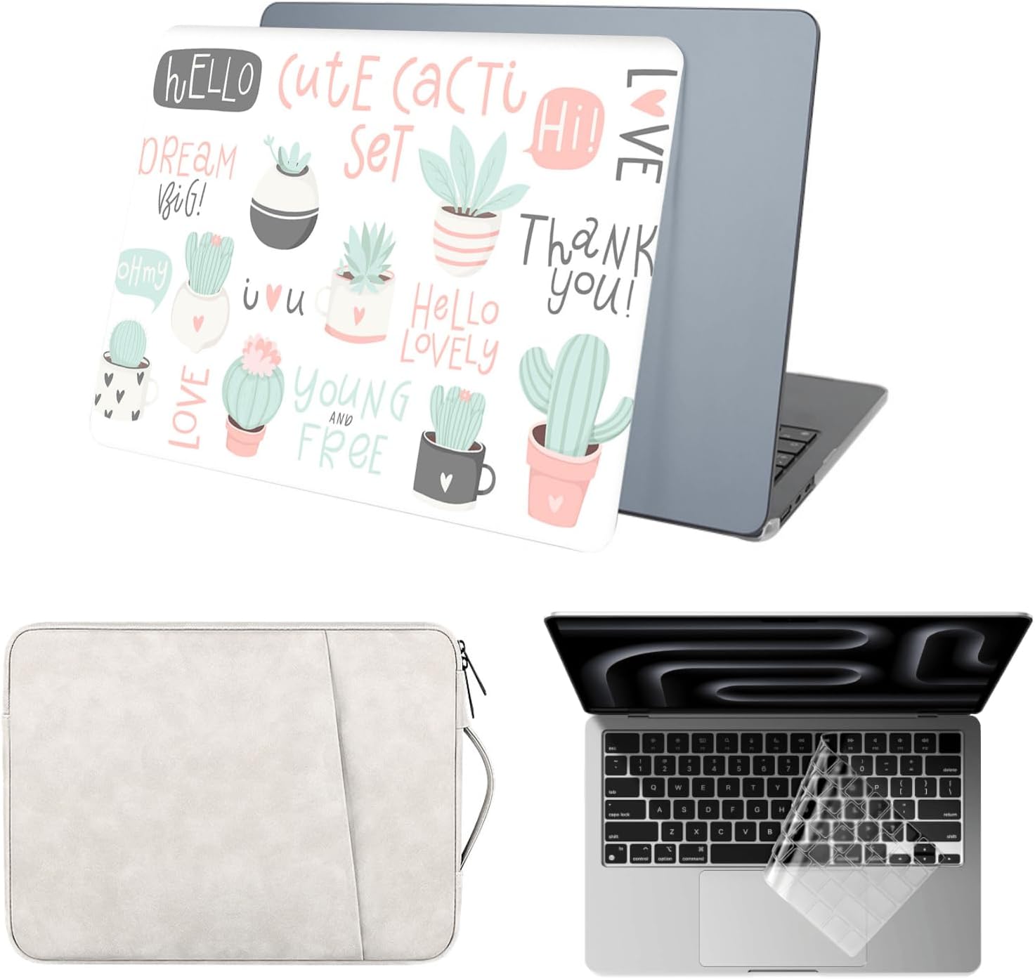 for MacBook Pro 16 inch Case 2020 2019 Model A2141 with Touch Bar&Touch ID,Pretty Protective Hard Shell Case & Laptop Sleeve & Keyboard Cover for Mac Pro 16",Cute Cactus