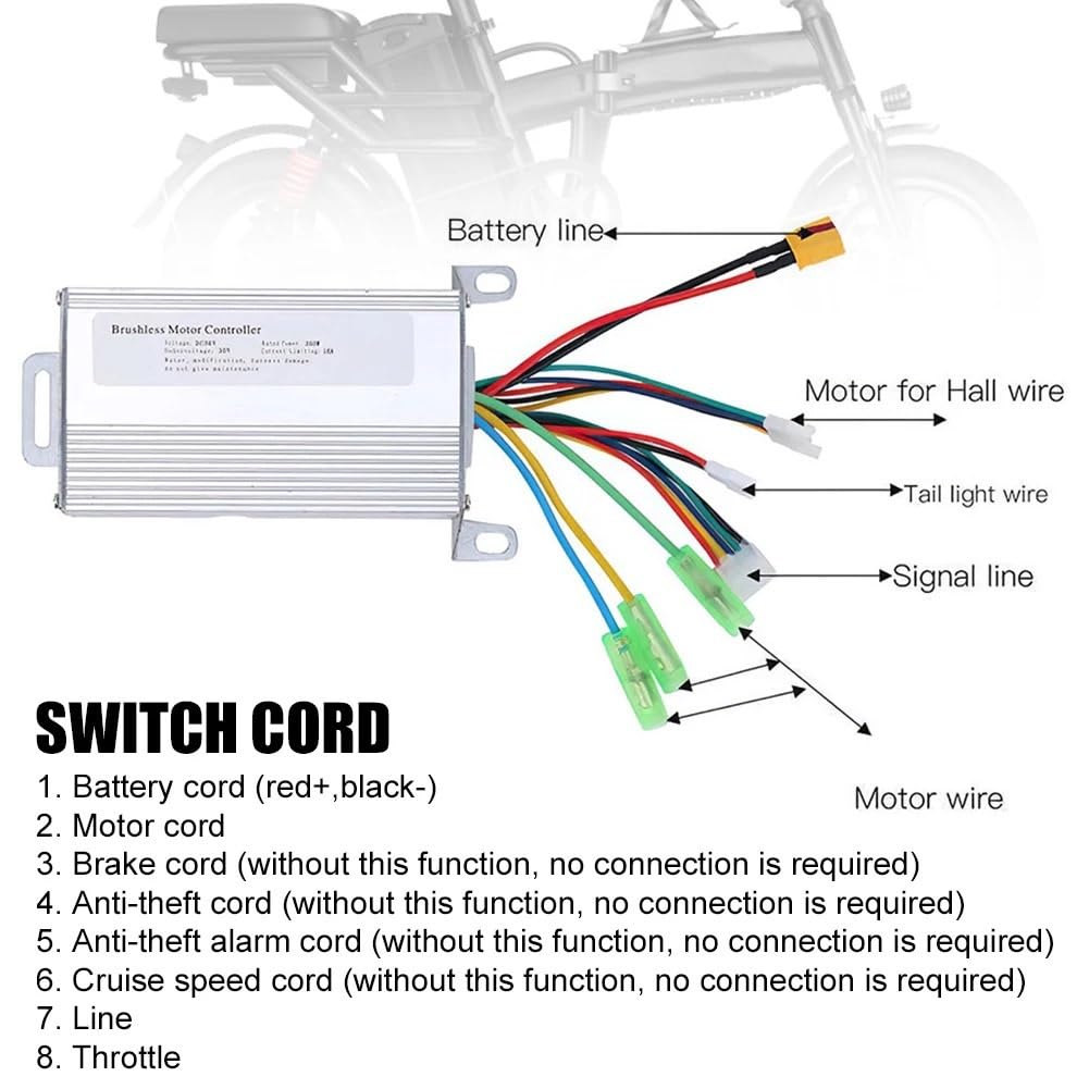Regulador Patinete Electrico Controlador for Bicicleta eléctrica, Controlador sin escobillas de 36V y 350W, Accesorio for Bicicleta eléctrica, 12x4,7x3,7 cm, 1 Uds. Controlador del Motor
