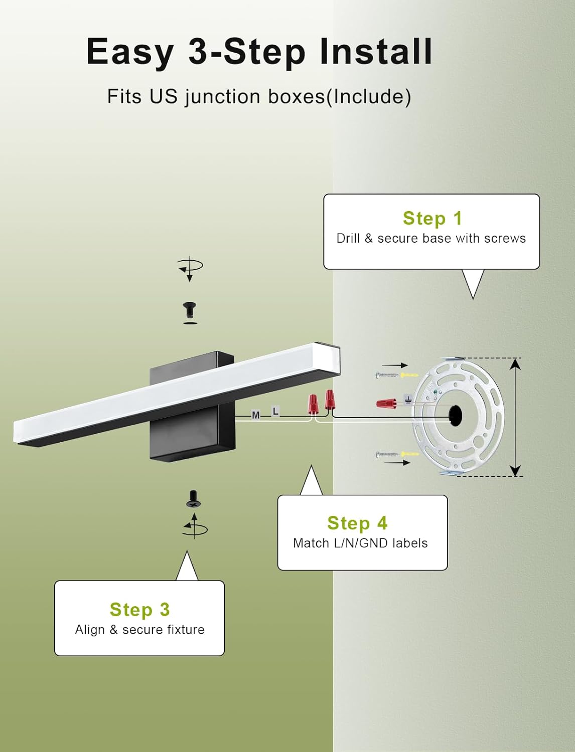 IZORRO Modern Bathroom Vanity Light 24 inch, Rotatable, 16W Dimmable Led Bathroom Light Fixture Over Mirror, Black Vanity Light Bar - ETL Certificated - Image 7