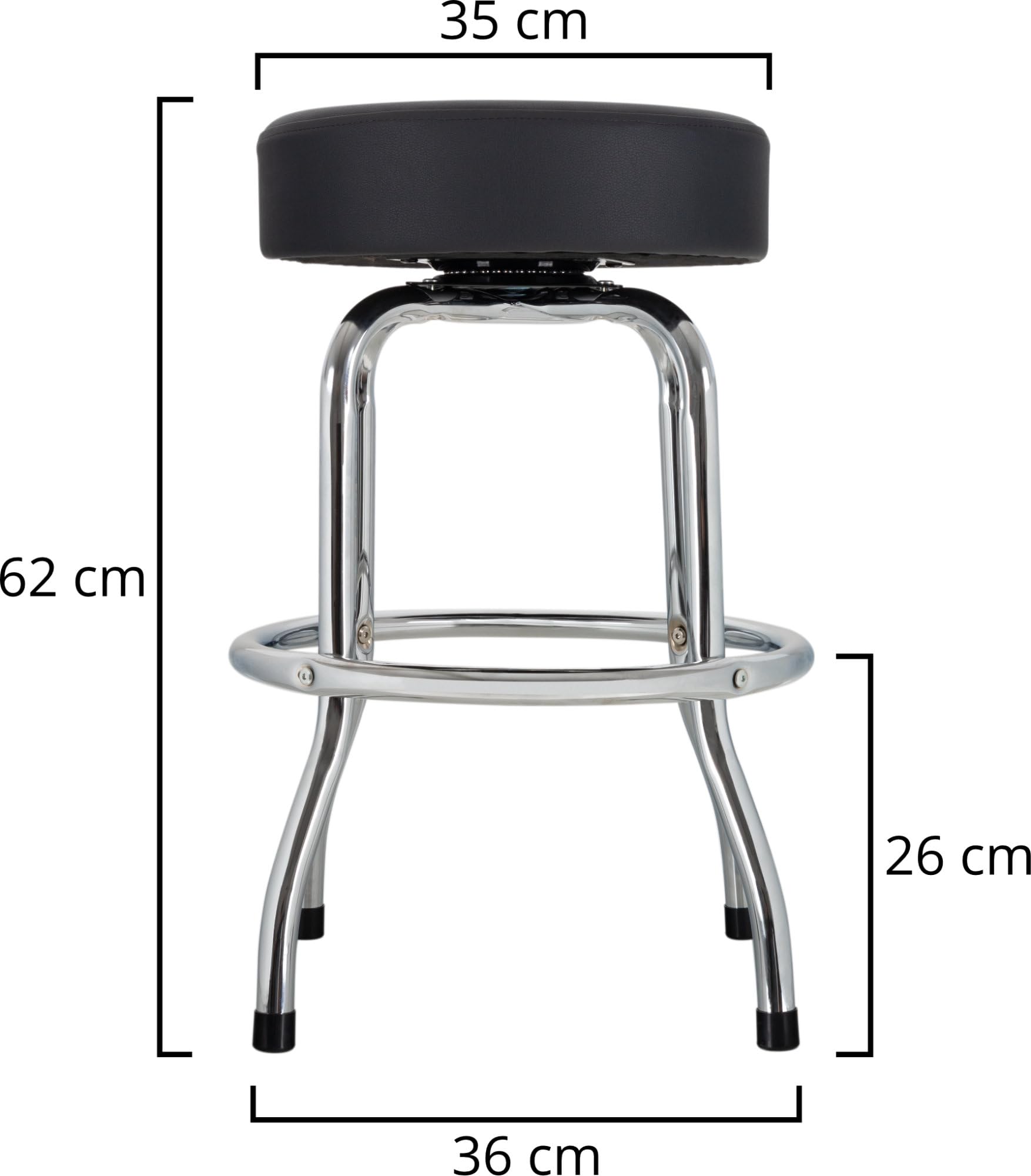 ROCKTILE Barstool Gitarrenhocker - Stylischer Barstool - Runde, drehbare Sitzfläche aus schwarzem Kunstleder - Sitzhöhe: 62 cm (24") - Fußstütze auf 26 cm Höhe - Verchromter Unterbau aus Stahl