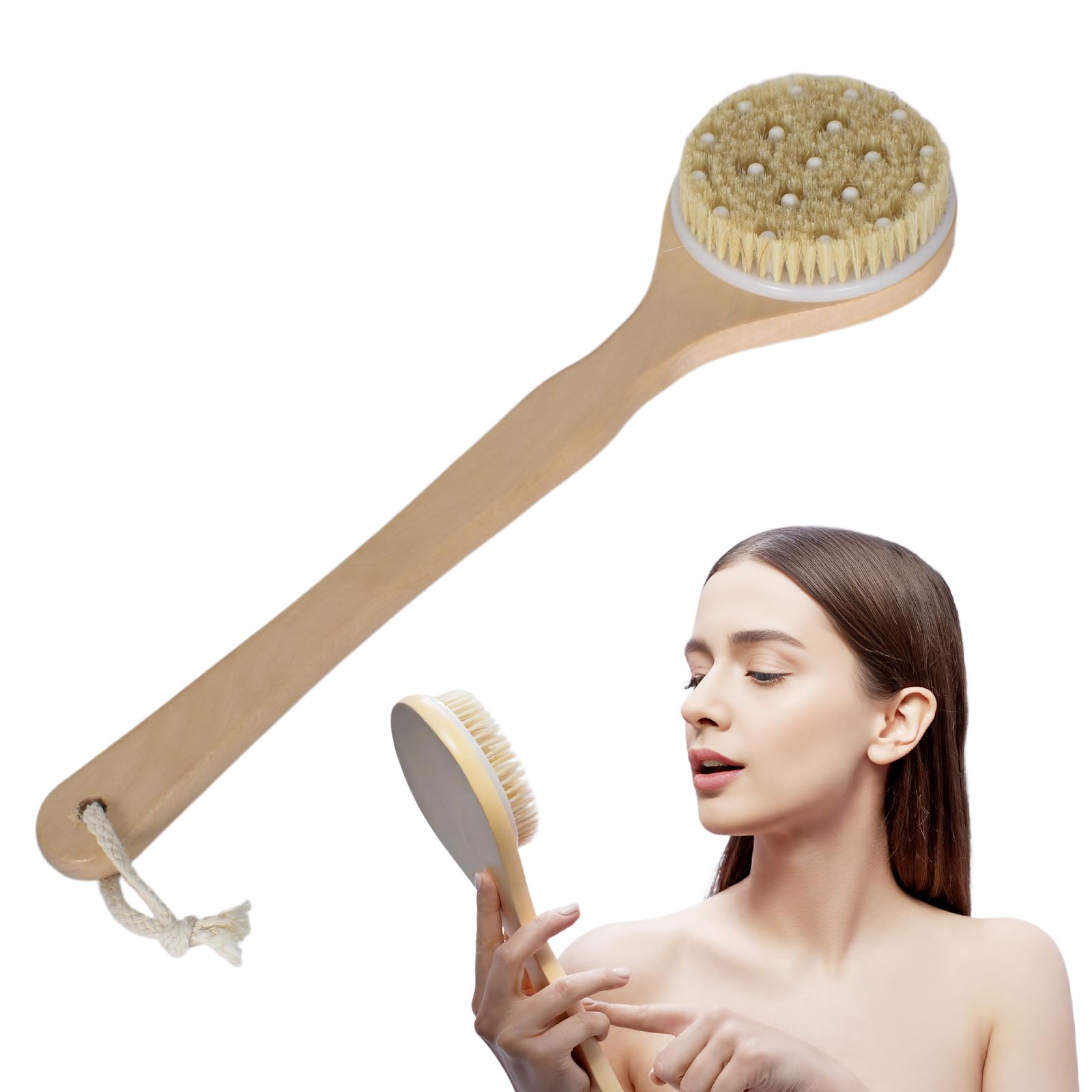 Spazzola da Bagno con Manico Lungo, 42 cm Spazzola Schiena Doccia per Uso Asciutto e Bagnato, Spazzole per il Corpo per Doccia Esfoliante e Massaggio