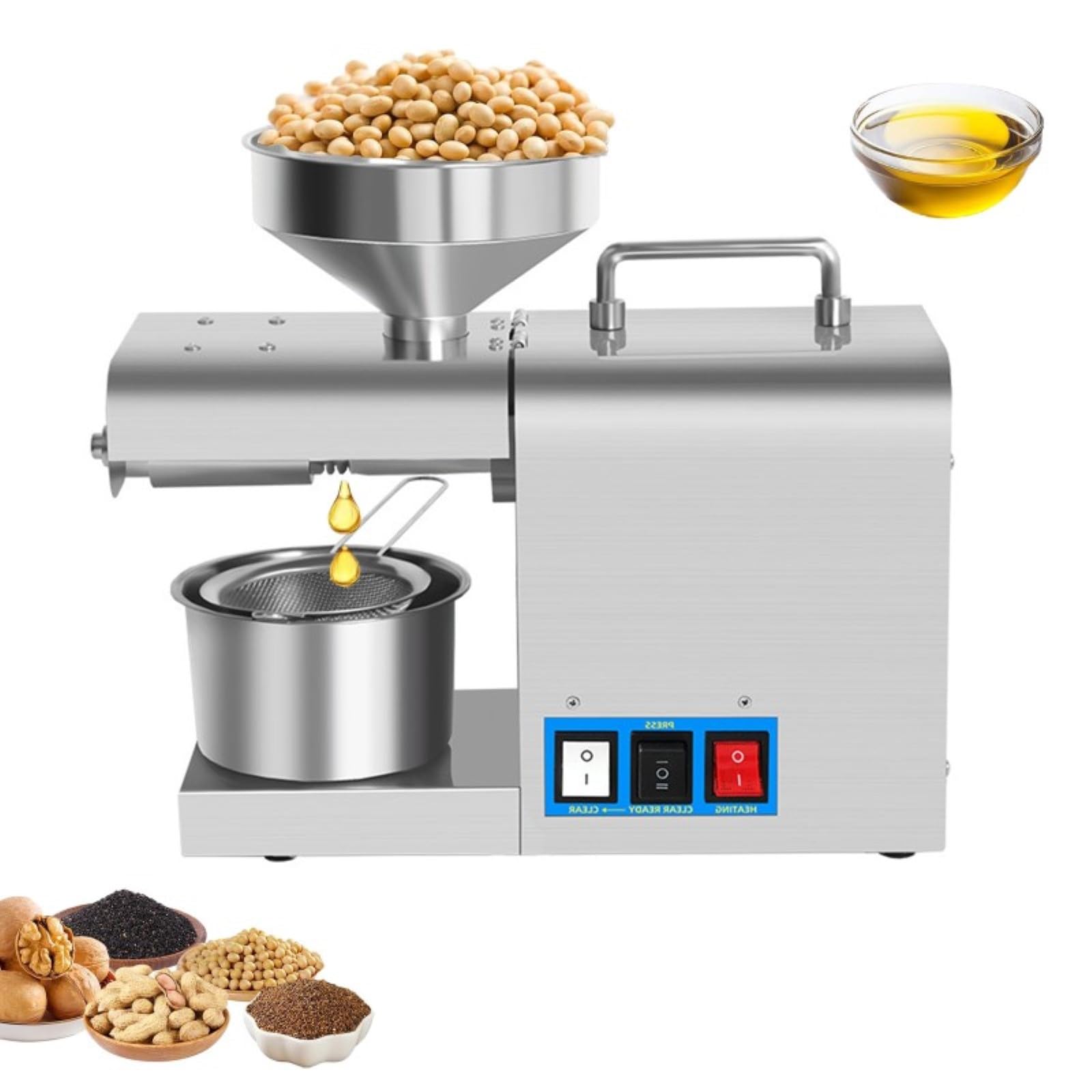 Eiwitany Commercial Oil Extractor with Auto Heating, Oil Press Machine for Soybeans, Coffee Beans, Grains, Spices and Herbs