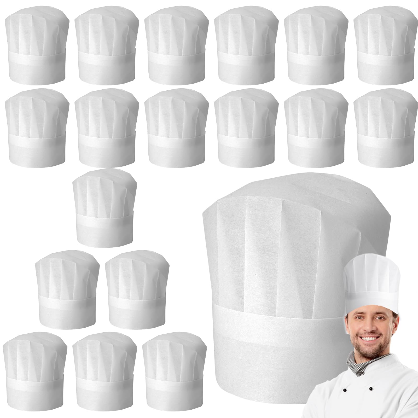 Ksvaye 10 Pièce Toque De Cuisinier Jetable Toque De Chef Unisex Chapeau De Chef Non-tissé (Blanc)
