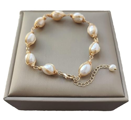 Baroque Pearl Bracelet, Exquisite Natural Freshwater Pearls - 18K Gold Plated Copper Wire Wrapped, Artisan Crafted - Fashionable, Vintage Lucky