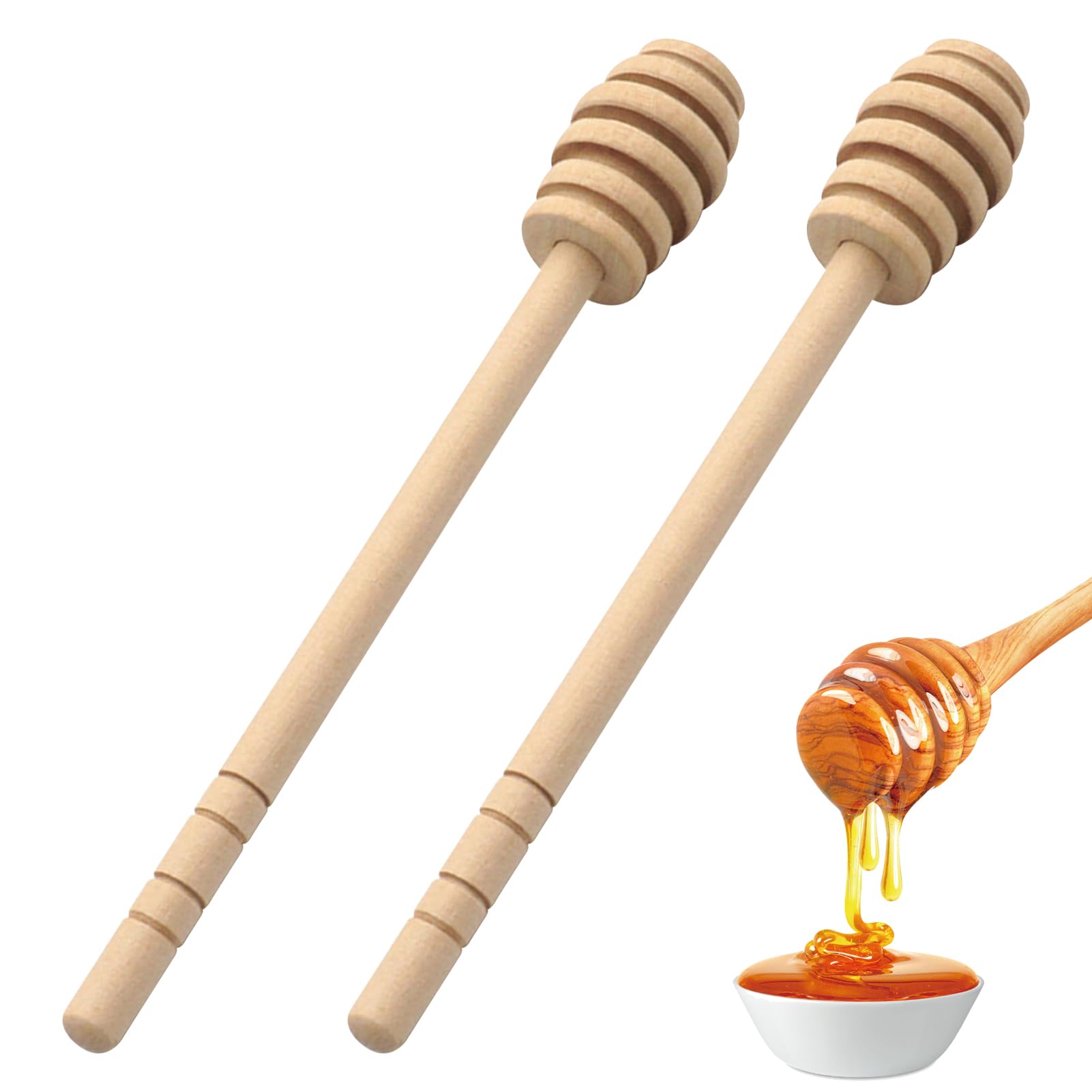 2pcs Wooden Honey Mixing Stirrer, Honey Dipper Stick, Long Handle Honey Spoon Stir Bar Honey Spoon for Drizzling Honey Made from Cherry Tree Wood Honey Spoon Dipper Kitchen Accessories Honey Stirrer