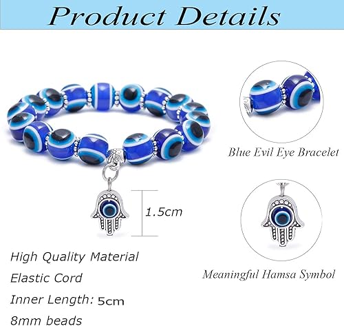 Miniatura 2 de 3 pulseras con dije de mal de ojo, 7 chakras, piedra de lava, mano de Fátima, mano turca de mal de ojo, pulsera de la suerte para protección y