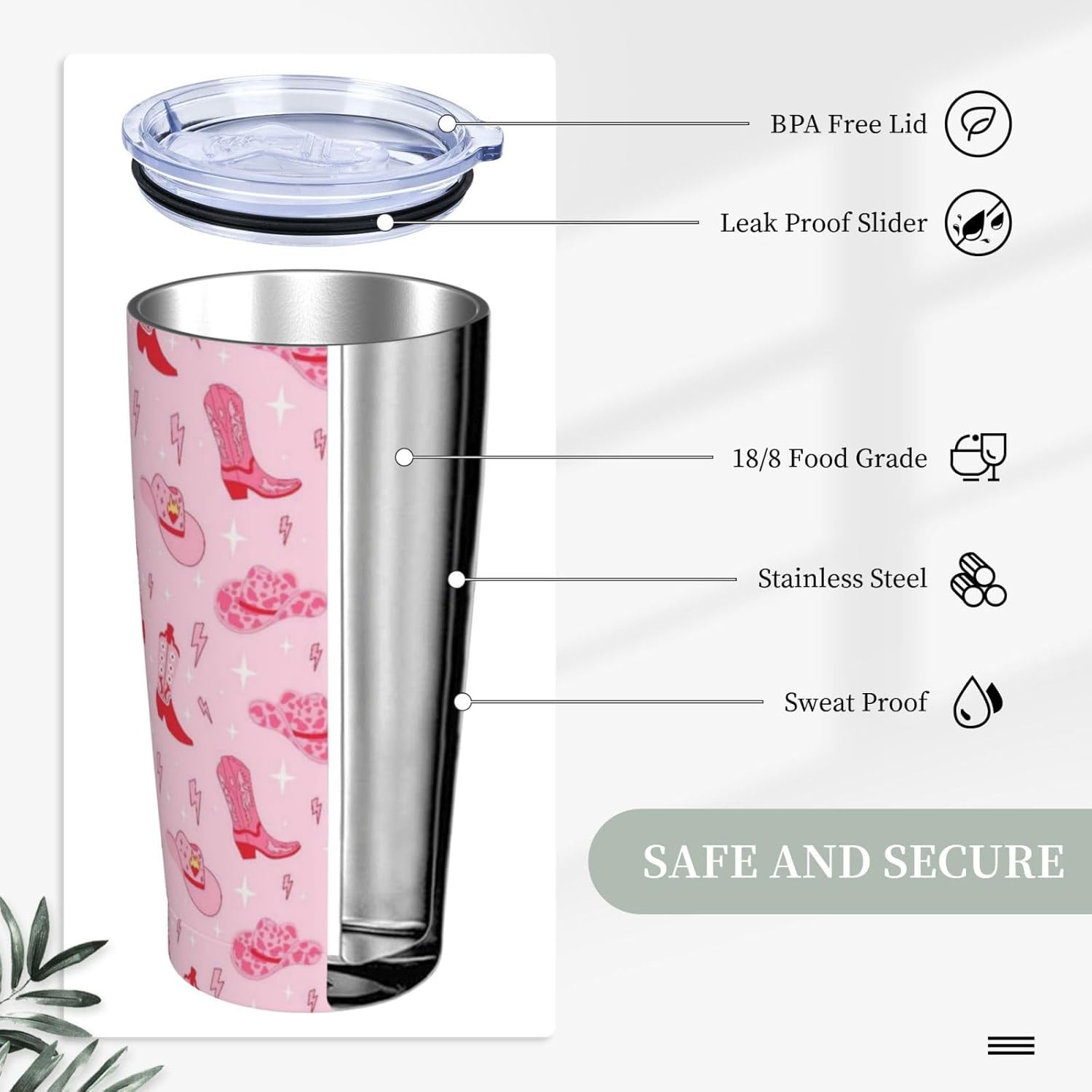 Cowgirls Tumbler with Lid and Straw Western Cowboy 20oz Insulated Stainless Steel Cup Pink Travel Coffee Mug Water Bottle for Women Gift for Birthday Christmas - Image 4