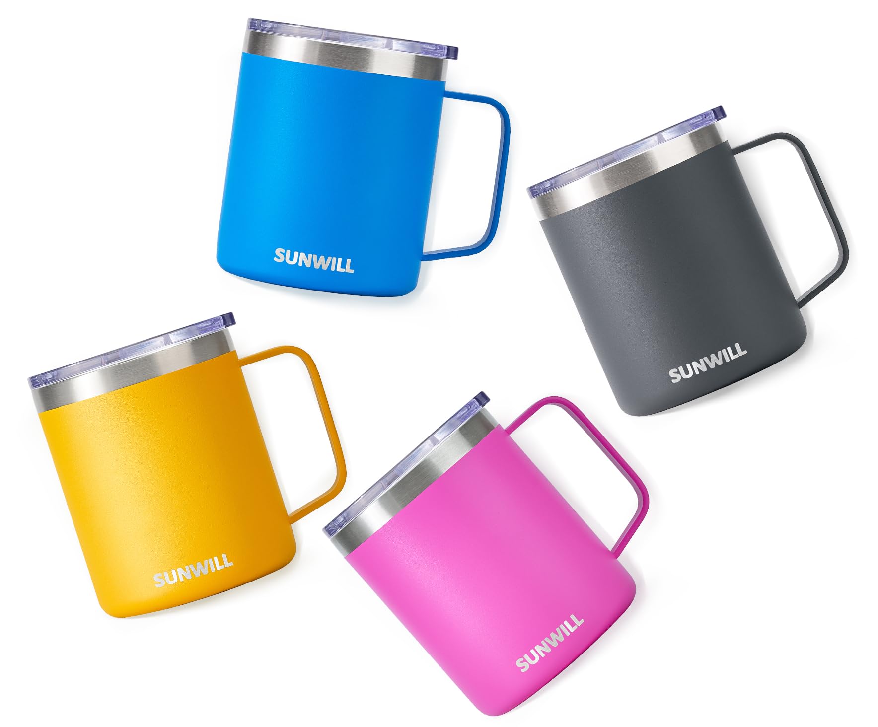 Amazon.com: SUNWILL Travel Coffee Mugs Set of 4, Insulated Tumbler with  Lid, 14oz Stainless Steel Cup with Handle Bulk for Gift, Camping, Office,  Powder Coated Charcoal, Royal Blue, Magenta, Yellow : Home