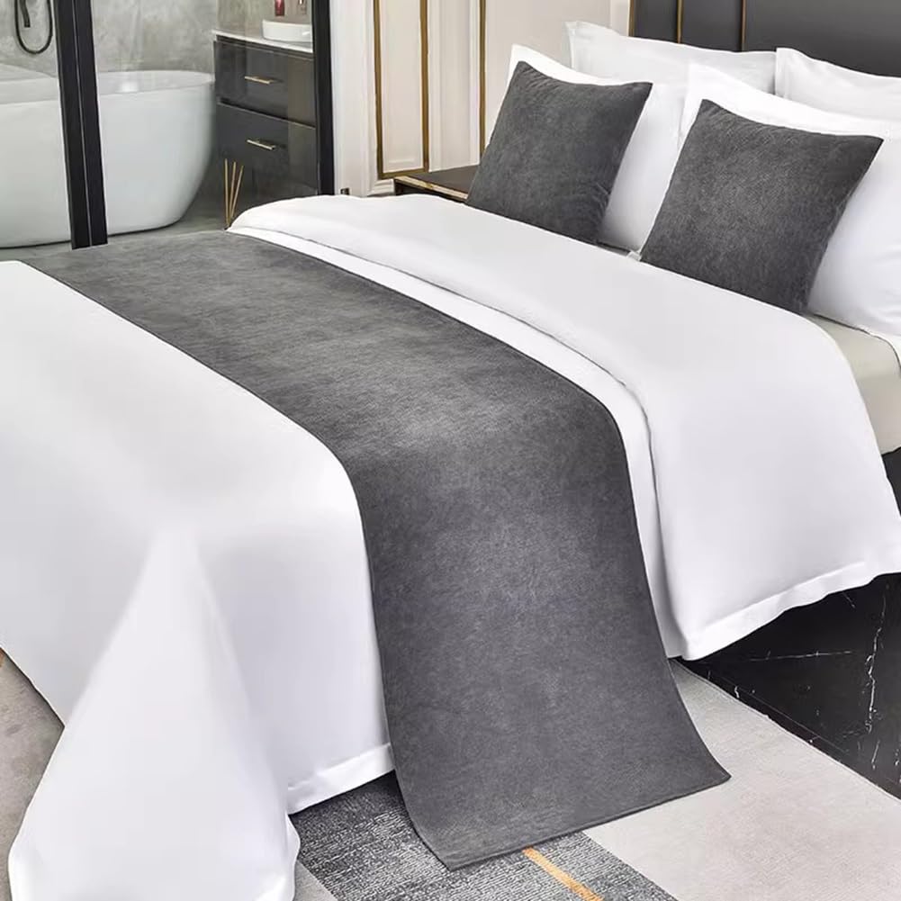 Bardys Grey Bed Runners And Matching Cushion Cover, Solid Color Soft No Fading Bed Runners Scarves Home Decoration Hotel Bedding Bed Towel Bedroom Bedspread Protection ( Color : Gray Size : 50X180cm Bed Runner