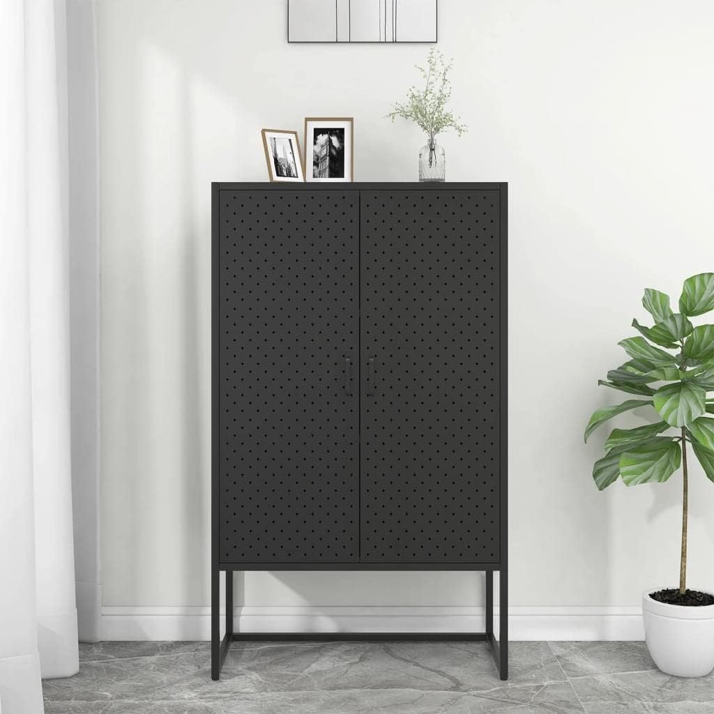 Highboard Black Steel Storage Cabinet 31.5"x13.8"x53.1" Vertical Locker with Adjustable Levellers, Storage Cupboard for Home Office, Dorm, Staff Use