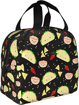 VOOHDDY Cute Taco Pizza Insulated Lunch Bag For Men Women Reusable Lunch Box Container Waterproof Portable Cooler Thermal Tote Bag For Work Office Picnic Beach Travel
