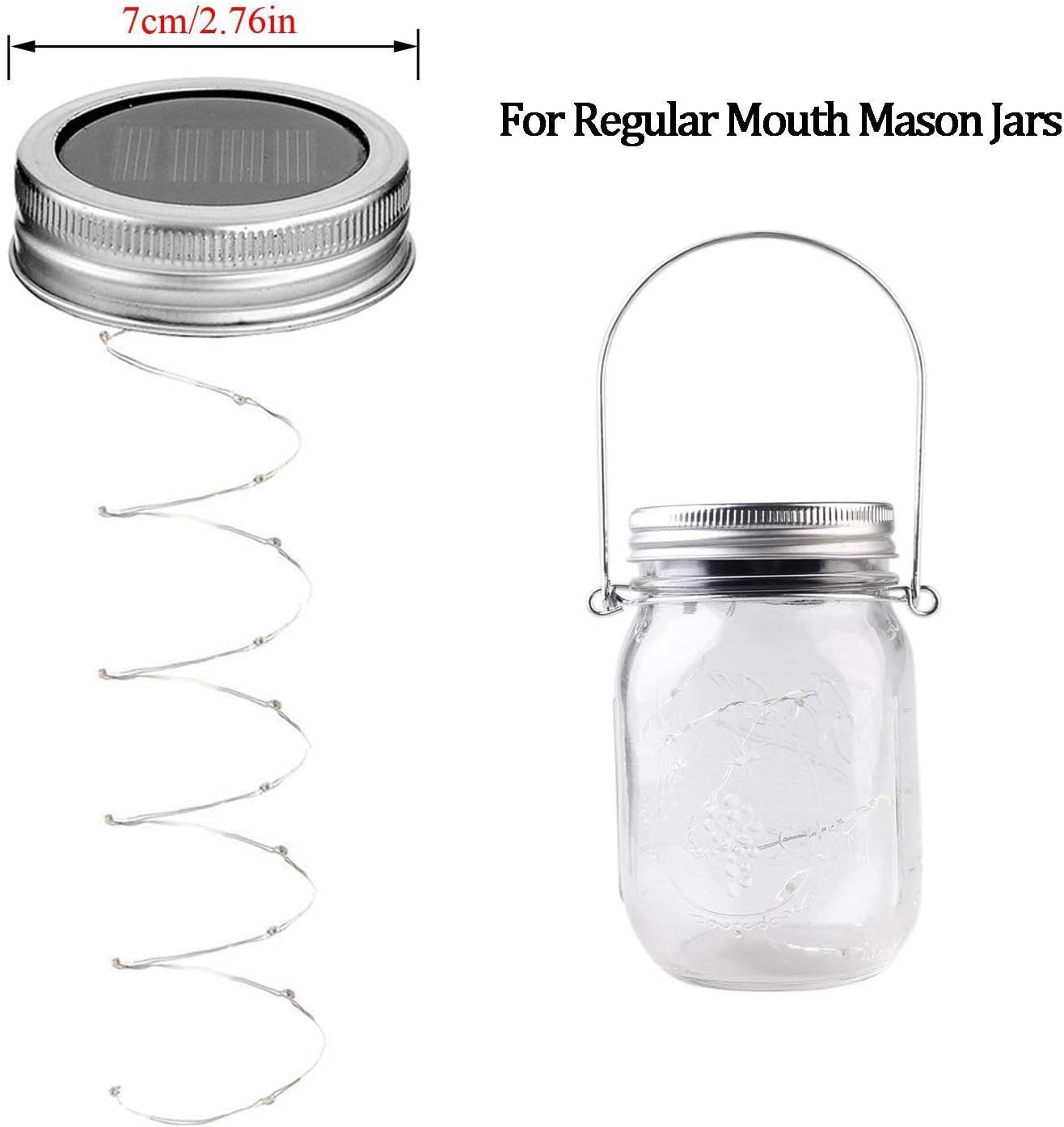 8 Pack Solar Mason Jar Lids Lights, 20 LED Waterproof Fairy Firefly String Lights with 8 Hangers (Jars Not Included), for Wedding, Outdoor, Lawn, Patio, Garden, Party, Christmas Decor (Cold White)