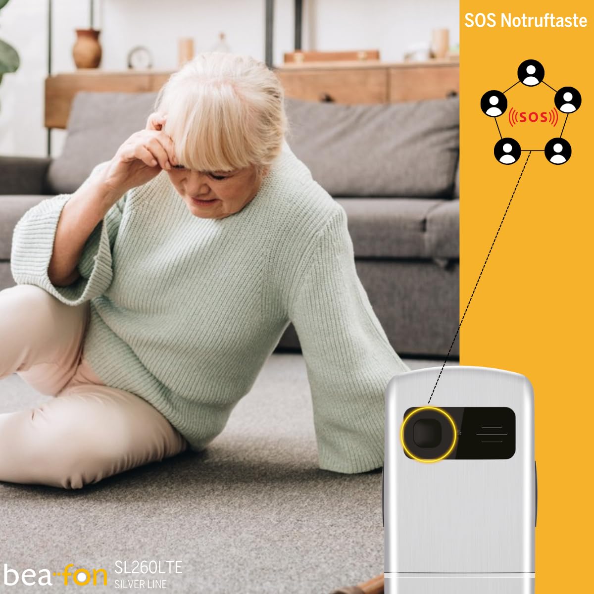 Beafon, SL260 LTE 4G, Silverline, teléfono para Personas Mayores con botón de Llamada de Emergencia SOS, Compatible con audífonos, M4/T4, señal de luz, Pantalla de 5.58 Pulgadas