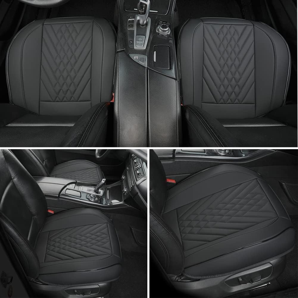 GIANT PANDA Premium PU Leather Front Car Seat Cover Protector Anti-Slip Bottom Seat Cover Fits 95% of Vehicles, Wrapping Around The Bottom (1 Pack - Black)