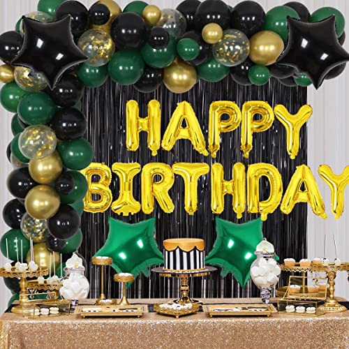 Image of Black Gold Green Balloons for Graduation Party Decorations 60PCS 12INCH Dark Green Metallic Chrome Gold Confetti Balloon Green Gold Black Helium Latex Balloons Jungle Tropical Wild Theme Birthday