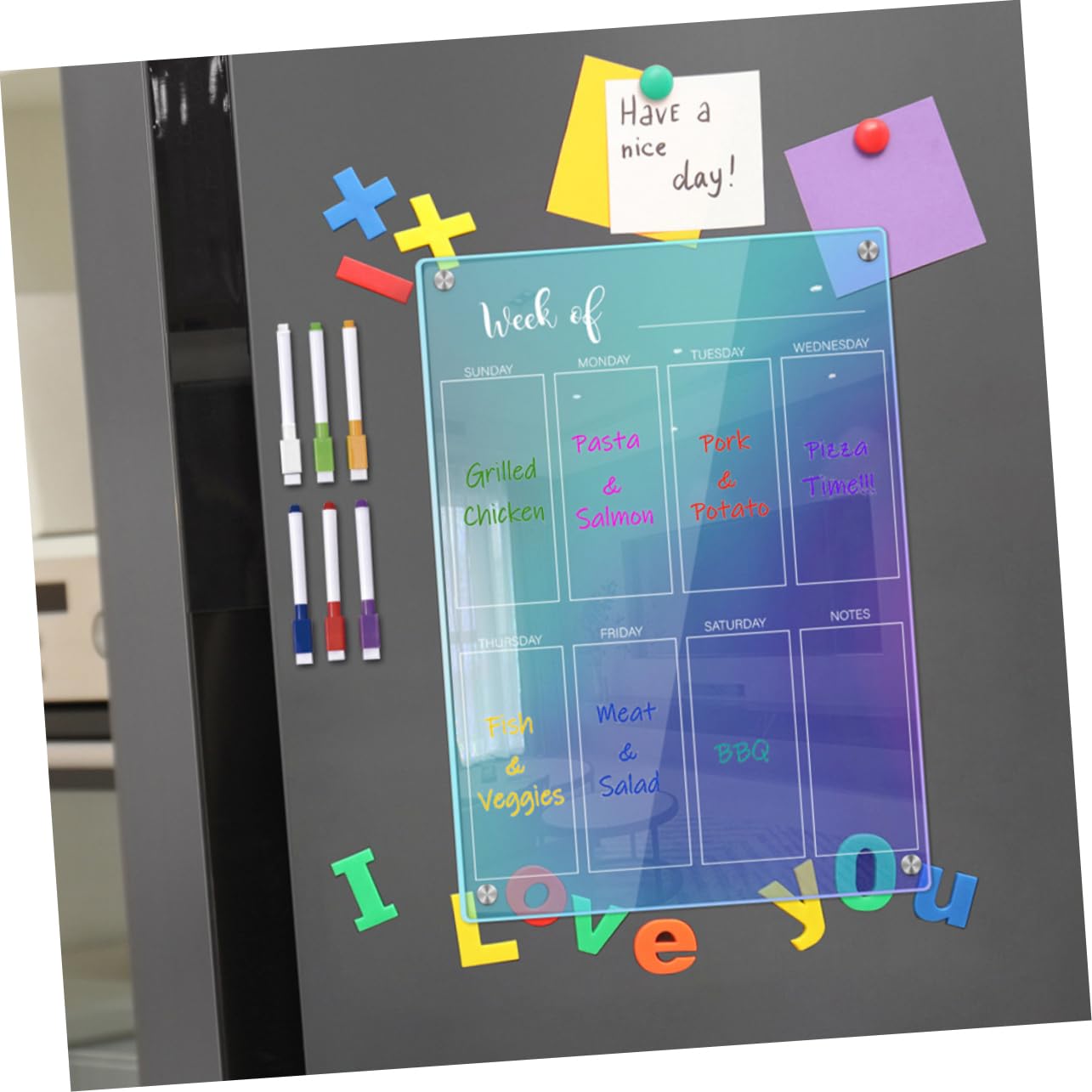 DOITOOL 1 Satz Notepad Pen -Set Magnet Planen Sie das Whiteboard planen wöchentlich monatlich Zeitplan kühlschrank weiße Tafel aus Acryl Acrylplatte für die Wand