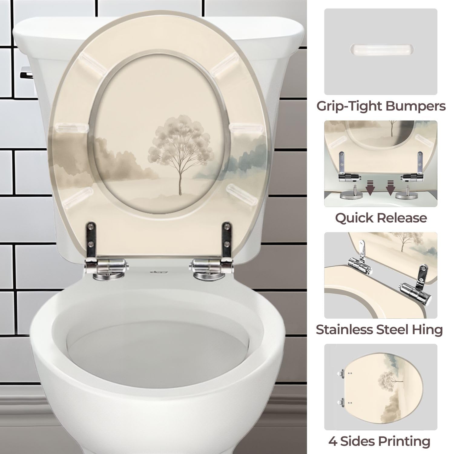 Asiento de inodoro decorativo de resina con cierre suave para baño.