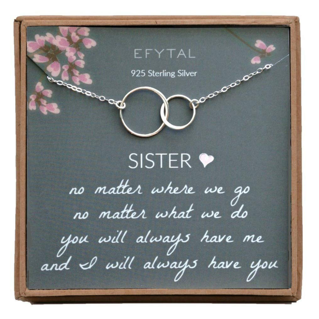 EFYTALSister Necklace, Sterling Silver or Gold Plated 2 Circle Necklace, Sister Birthday Gifts from Sister, Gifts for Sister from Sisters, Big Sister Little Sister Gift, Sister Birthday Gifts
