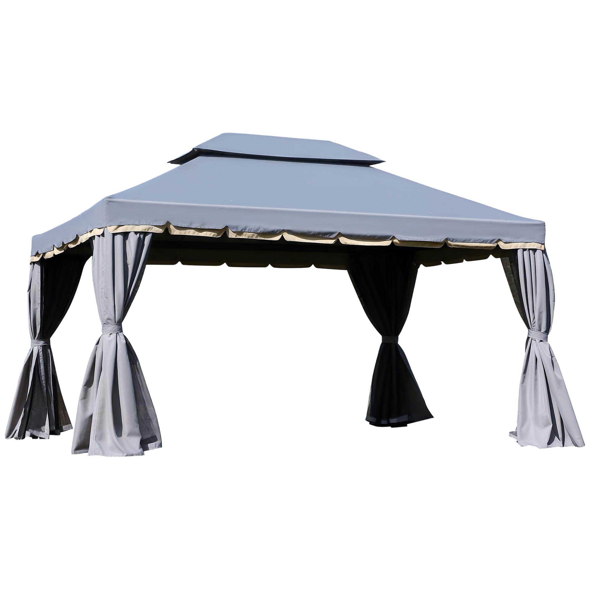 Outsunny 3X4m 2-Tier Gazebo Aluminium Garden Marquee Party Tent Grey