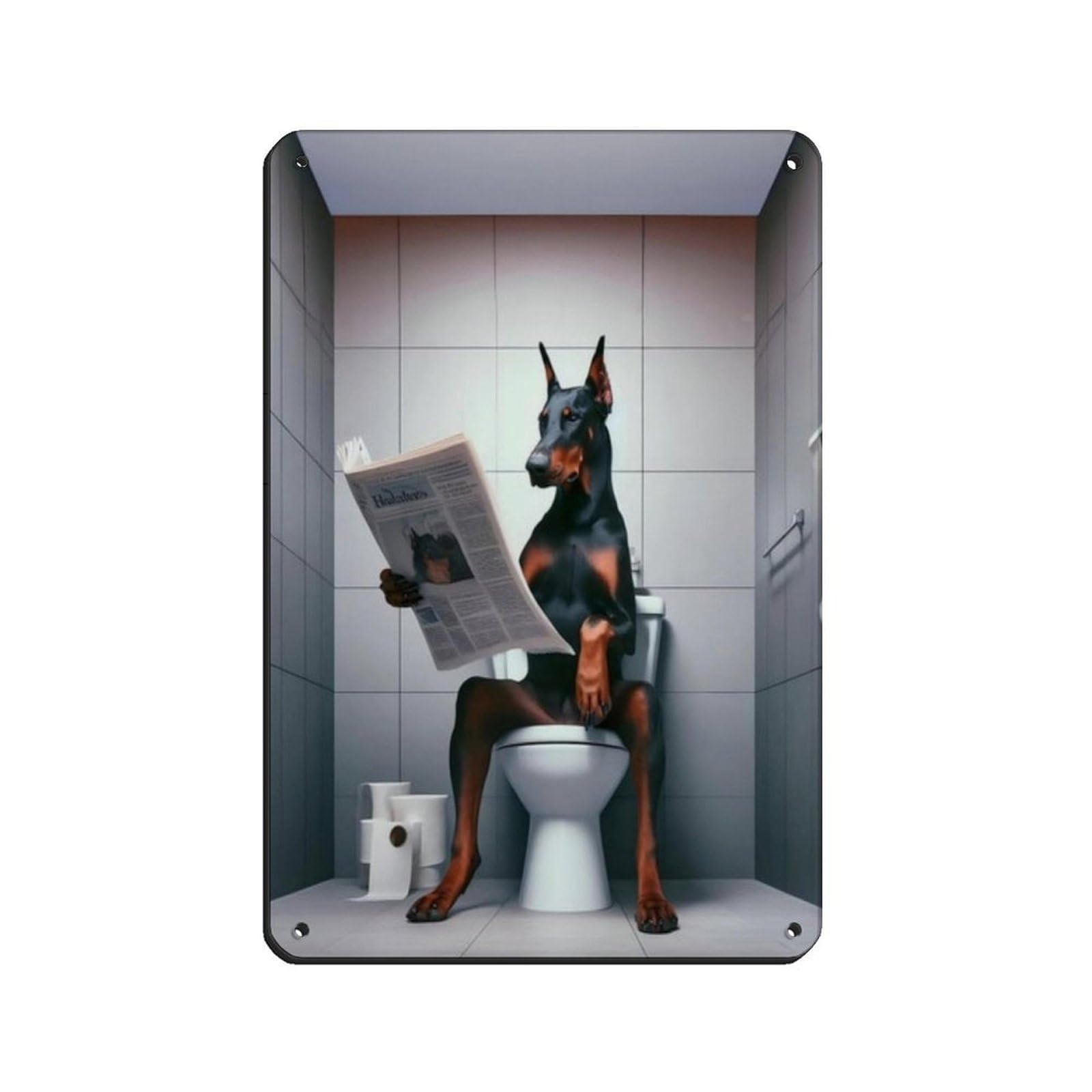 Lxwnze 20L X 30W Cm Doberman, Funny Bathroom Decor Tin Sign Vintage Metal Pub Club Cafe Bar Home Wall Art Decoration Poster Retro 8X12inch(20X30cm)
