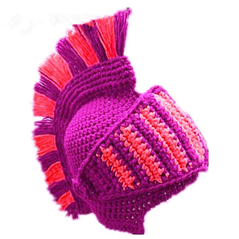 Yekeyi Men's Roman Knight Hat Purple Barbarian Knit Long Beard Hat Adult Viking Fake Hair Wig Visor Knitted Wool Funny Skull Cap (Roman Knight Hat Purple)