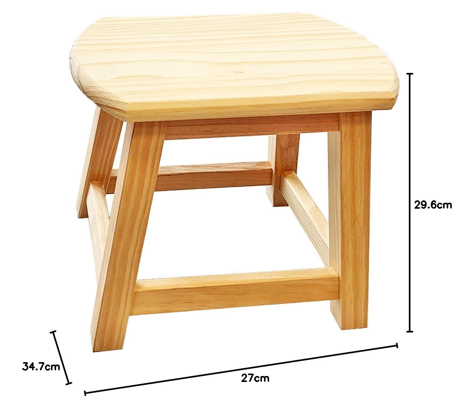 Acan Tradineur - Taburete de Madera Maciza Natural sin Tratar 29,6 x 34,7 x 27 cm, banqueta rústica, reposapiés