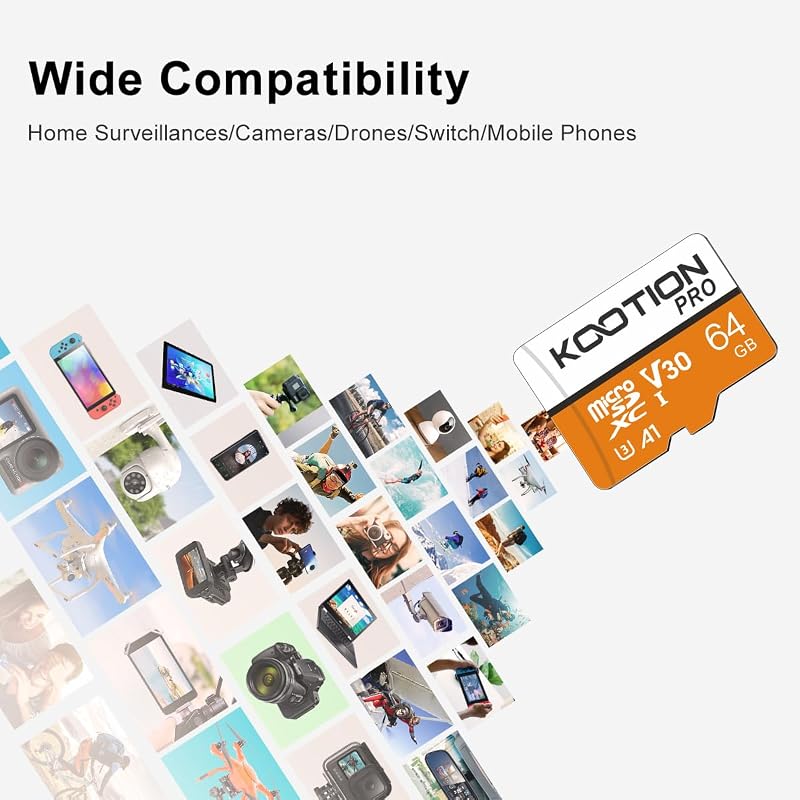 Kootion 64GB MicroSD kártya U3 V30 4K Android okostelefonhoz kamerához
