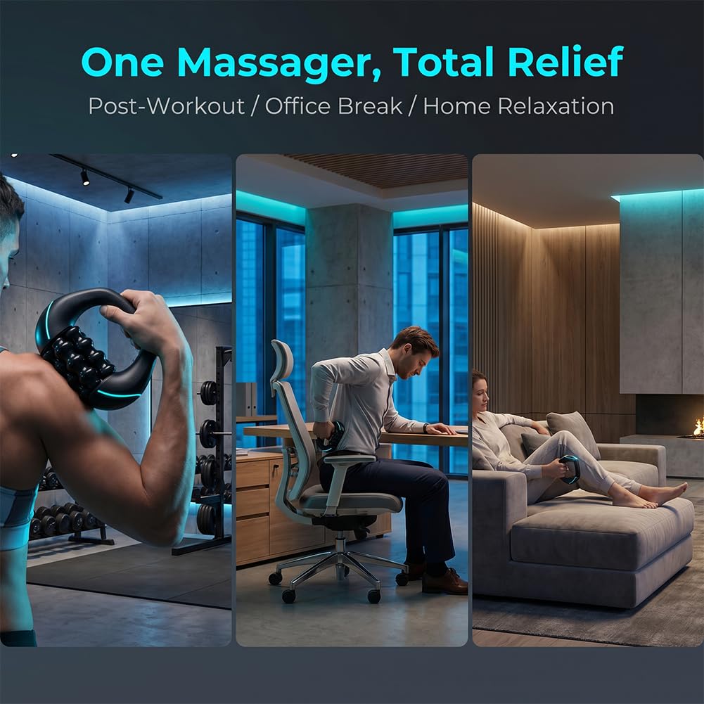 Electric Handheld Massager with Rollers, Rechargeable Portable Rolling Massager, Deep Tissue Massagers, 3-Speed Rolling Percussive Muscle Roller for Legs, Back, Shoulders (2Pcs)