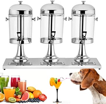 Cold Hot Juice Dispenser, Stainless Steel Clear Glass Drink Dispenser, Commercial Beverage Dispenser for Serving Cold Beverages, Cocktails, Water, Chilled Refreshments Threehead24l Silver