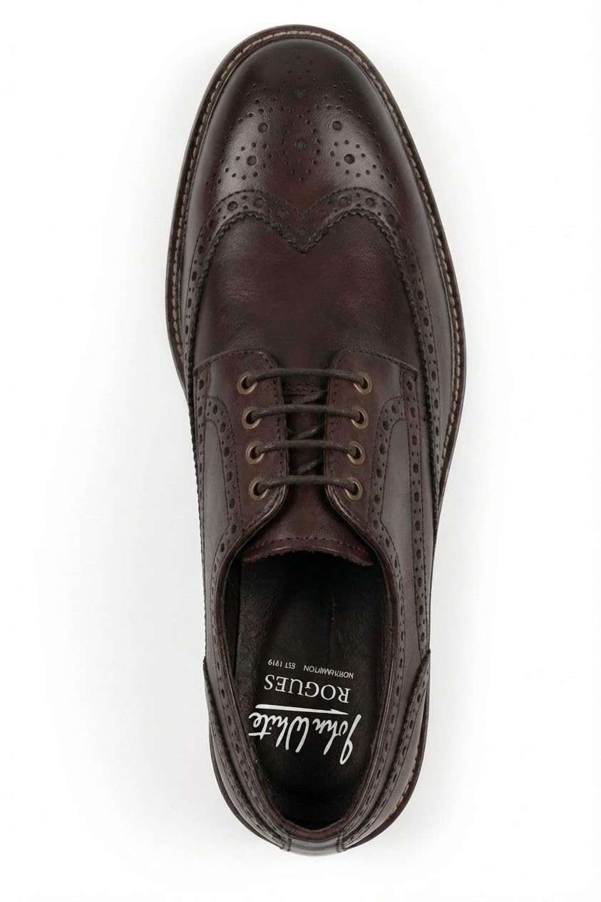 Scarpe da uomo in pelle con punta ad ala, classiche, marroni, stringate, stile derby