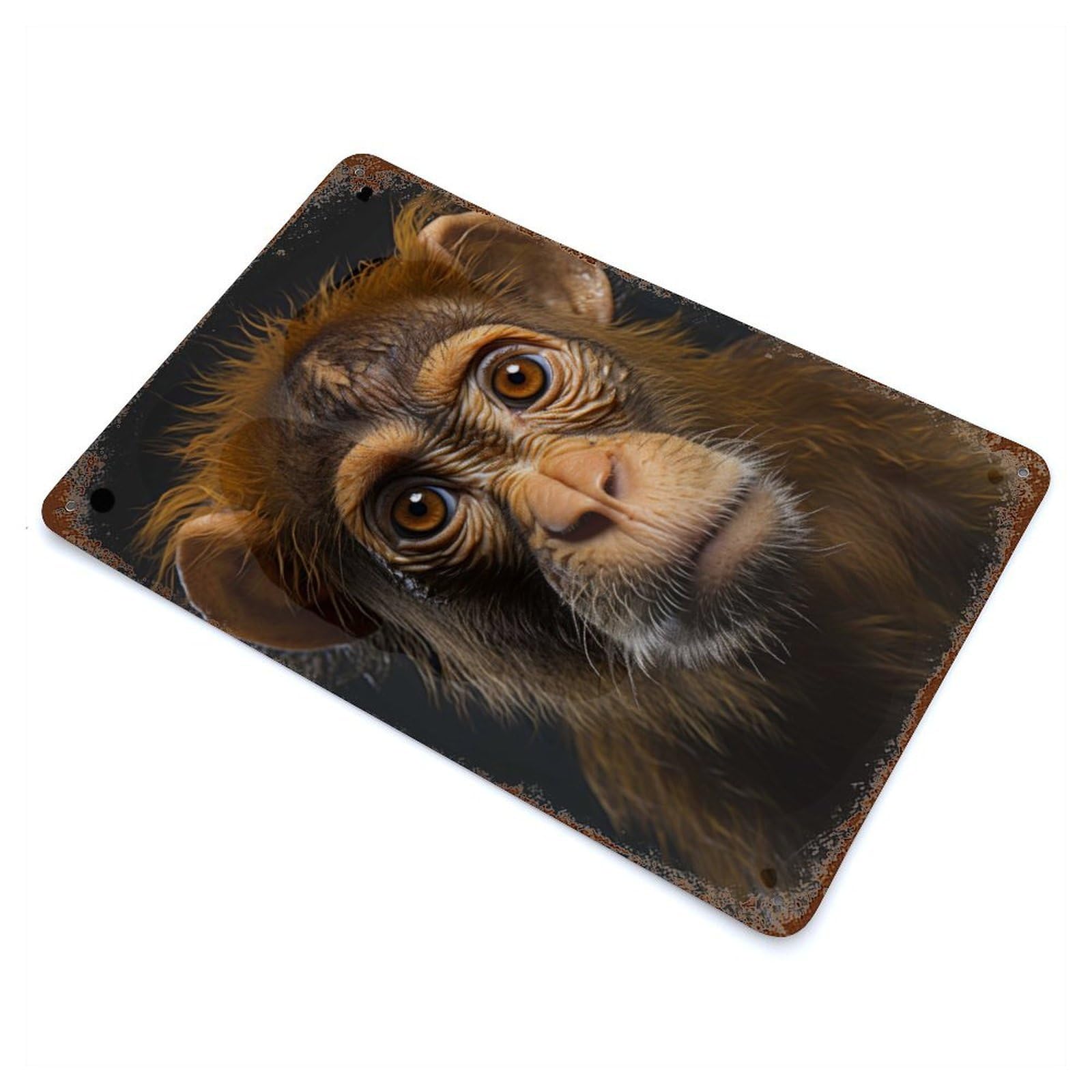 Vintage Rust Metal Sign with Cool Monkey Portrait Design 11.8"x7.9", for Garage, Bar And Workshop Decor, Retro Wall Decor