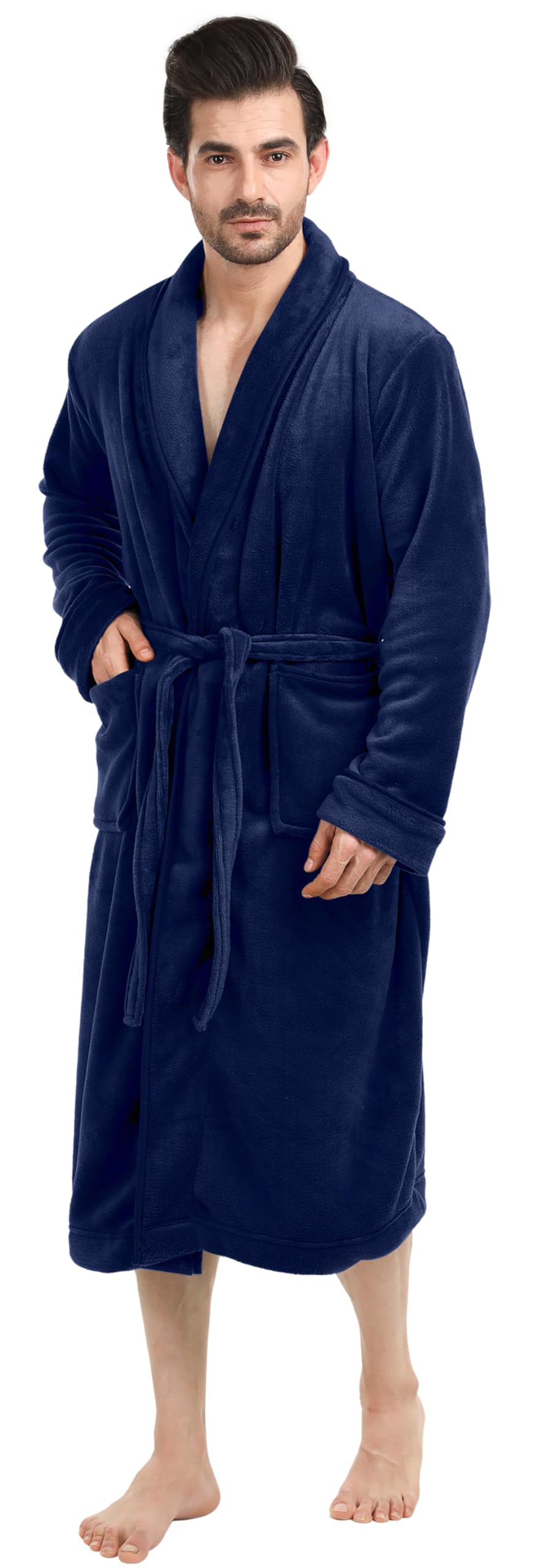 NY Threads ラグジュアリー メンズ ショールカラー フリース バスローブ ロングスパローブ, ネイビー, Small-Medium (Pack of 1)