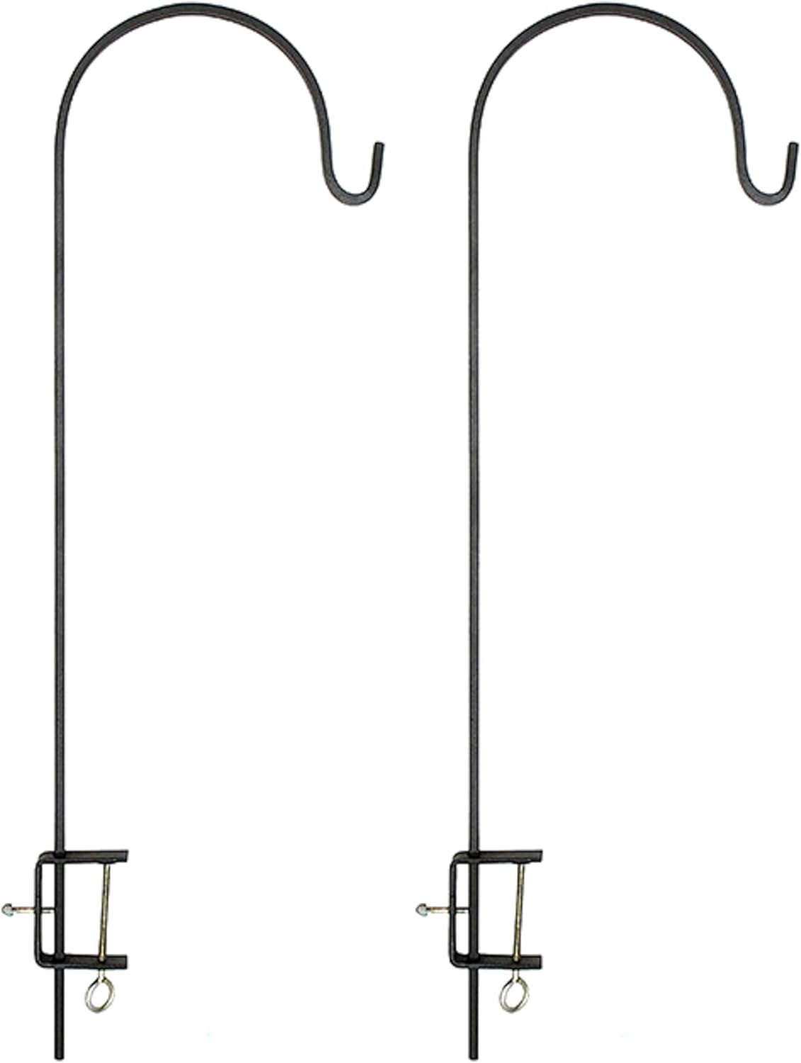 Achla Adjustable Deck Rail Shepherd’s Hooks, Pack of 2 – Black Wrought Iron Deck Mounted Hangers for Bird Feeders, Hanging Baskets, Wind Chimes, and Outdoor Deck Rail Display