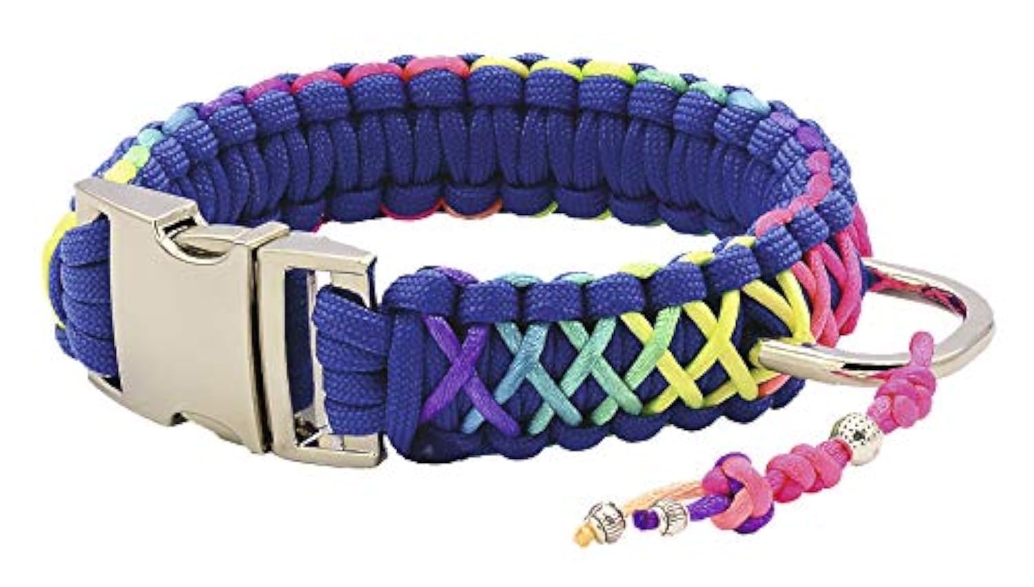 Croci Silver Twine Rainbow Braided Collar with Silver Charm, 50 cm