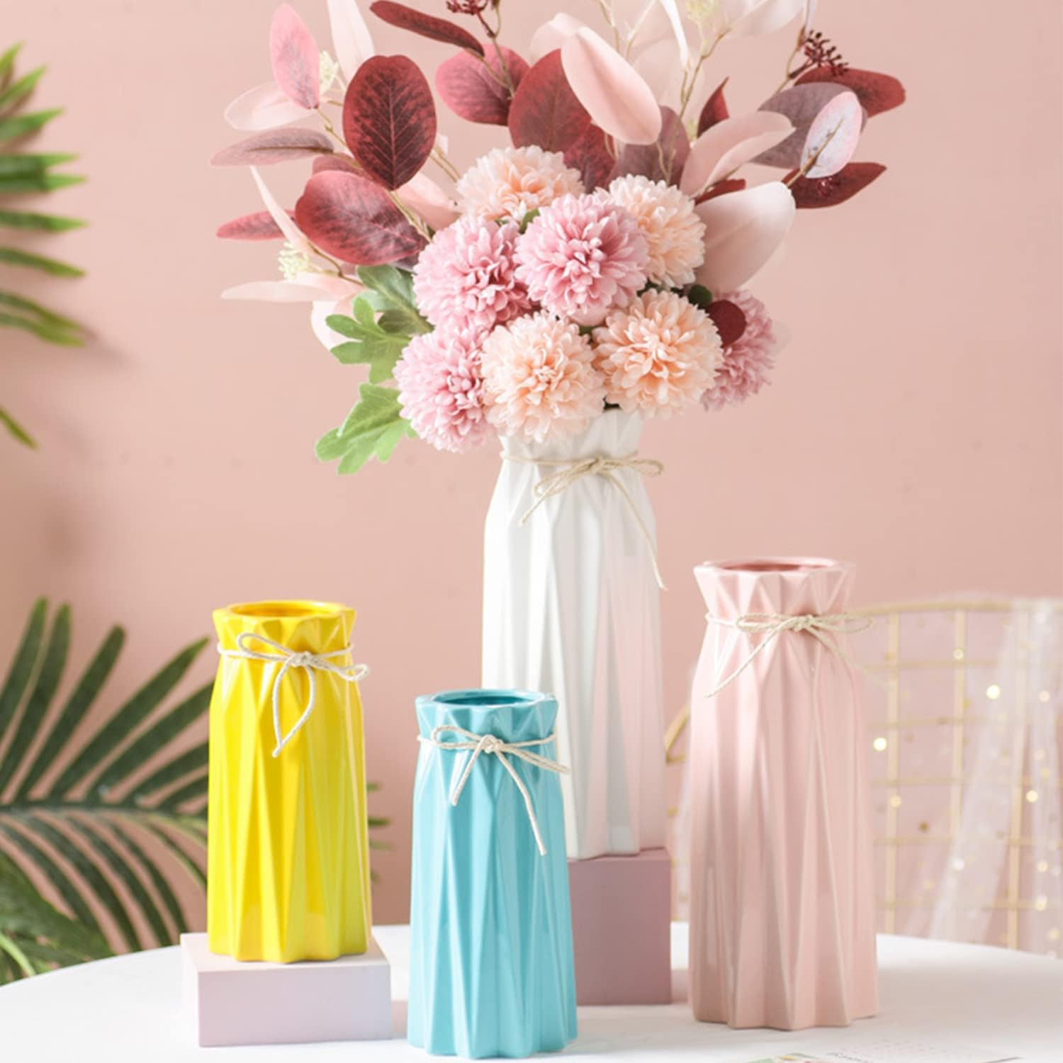 Ceramic Vase for Home Decor Yellow Modern Flower Vase for Pampas Grass Dried Flowers 9.5" H x 3.9" W Vases for Living Room Decorations Porcelain Tulip Vases for Table Kitchen Decor - Image 7