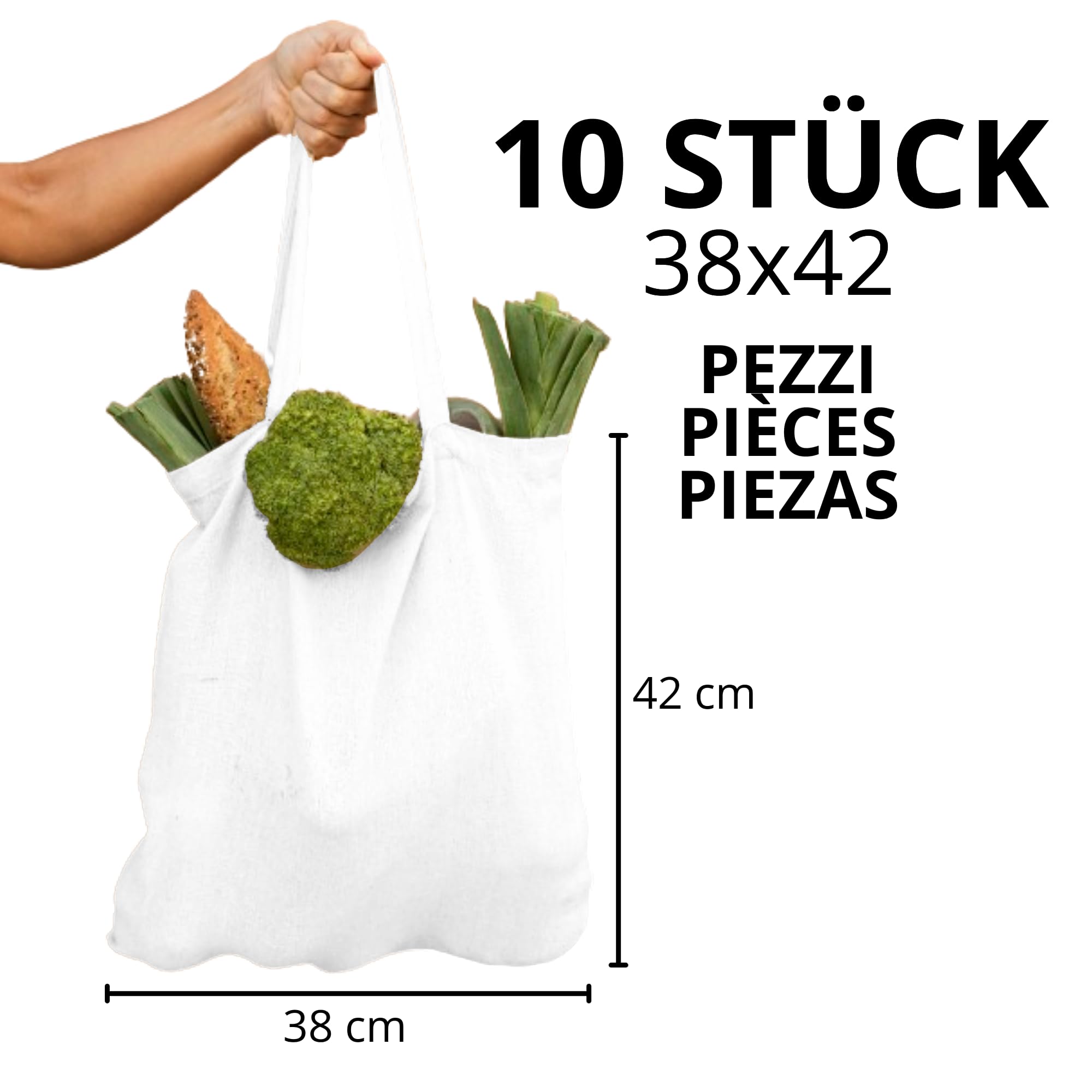 URBAN 5884 Cotton Bag 38 x 42 cm, Pack of Blank Bags, Long Straps, Durable Fabric Bags - Image 2
