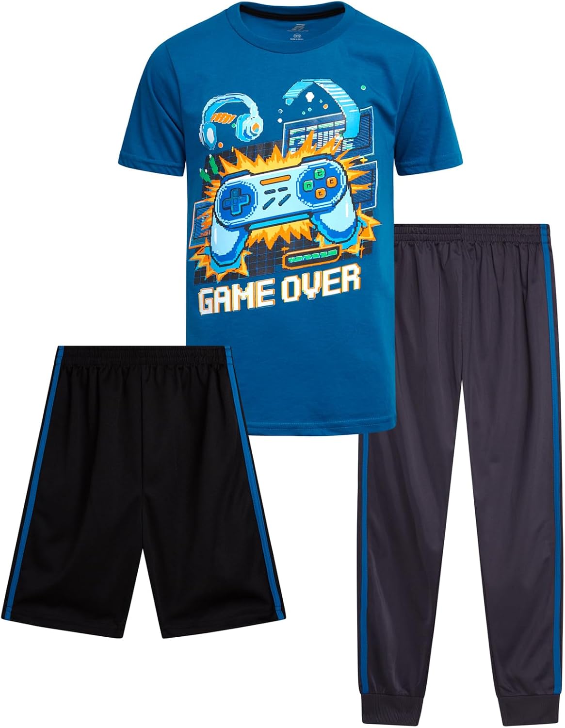 Pro Athlete Boys Pants Set - 3 Piece Active Short Sleeve Graphic Tees Athletic Shorts and Jogger Sweatpants for Boys
