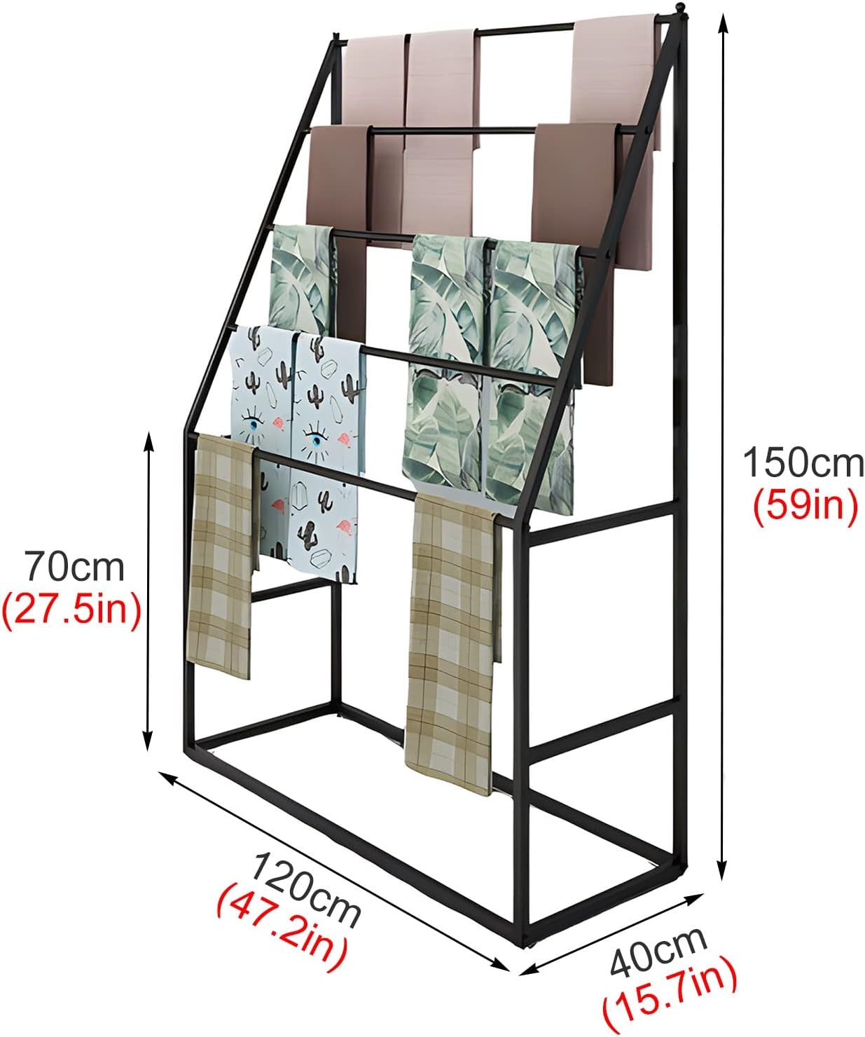 Vertical Modern Scarf Holder Organizer for Towels Jeans Cloth Blanket,Heavy Duty 150Cm Tall Multi-Purpose Display Stand Rack with Non-Slip Foot Pads,Black,Length120Cm