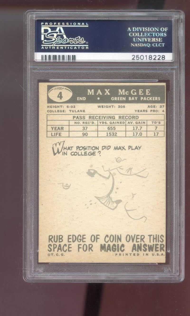 1959 Topps #4 Max McGee ROOKIE RC PSA 7 (MC) Graded Football Card NFL Green Bay Packers